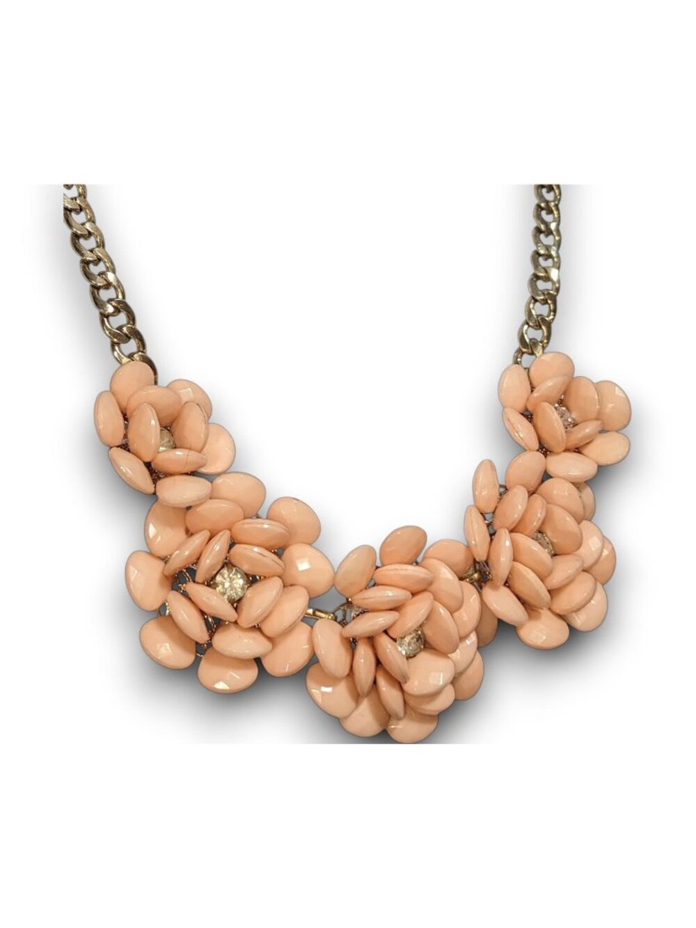 Y2K Romantic Floral Acrylic Peach Gold Tone Statement Necklace 15 Inch